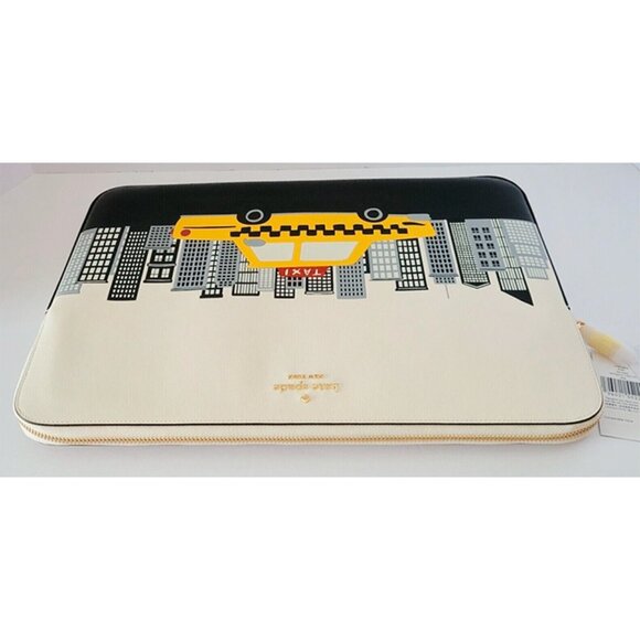 S Kate Spade NYC Big Apple Taxi Laptop Sleeve 15 Notebook KJ061 Meringue White - Picture 8 of 8
